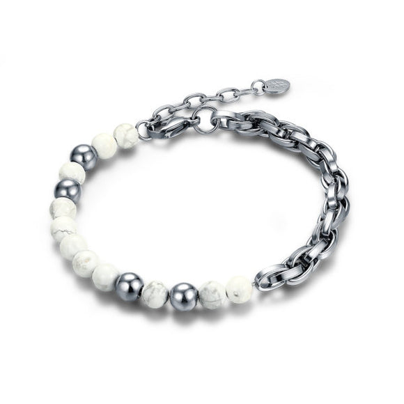 Bracciale Acciaio con Pietre Dure - Agata Bianca ed Ematite 12BR041
