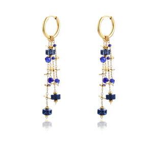 Orecchini Pendenti con Pietre e Cristalli Blu