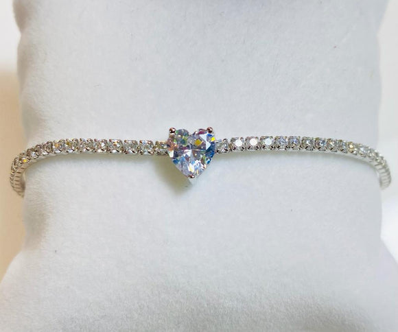 Bracciale Tennis bianco con Cristallo a Cuore bianco