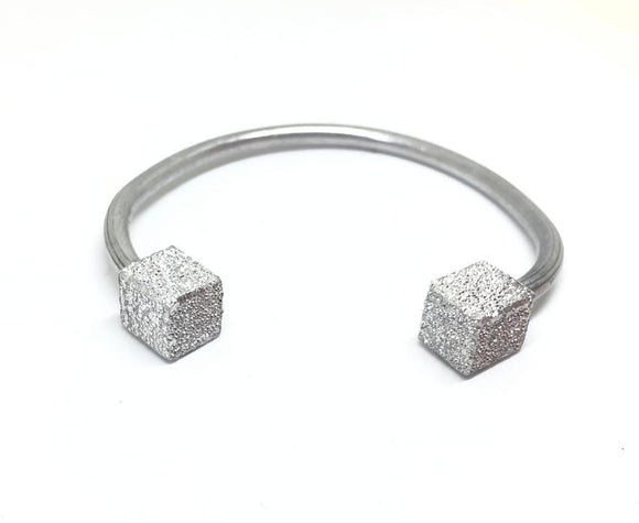 Bracciale Fascia Aperto Due Cubi Diamantato 100% Alluminio