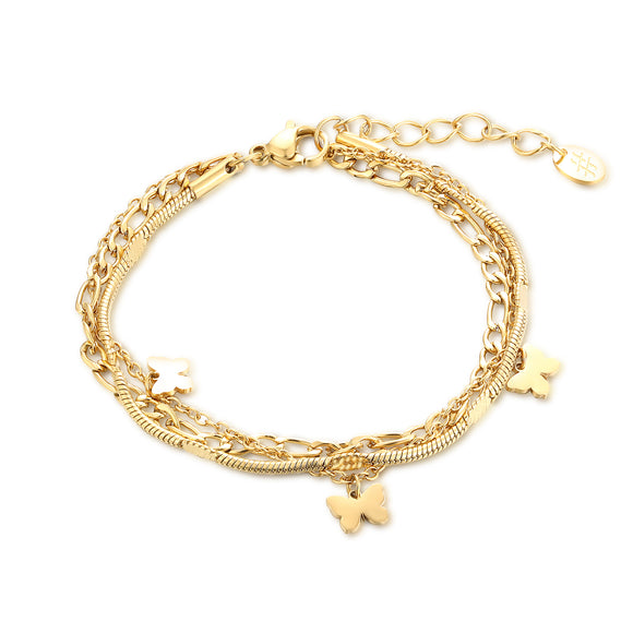 Bracciale Triplo Filo con Farfalle oro