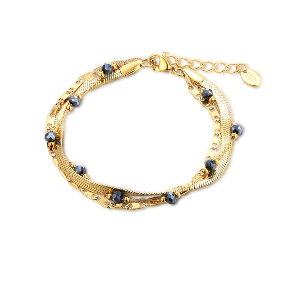 Bracciale Triplo Filo con Cristalli Neri oro