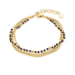 Bracciale Triplo Filo con Perline Nere oro