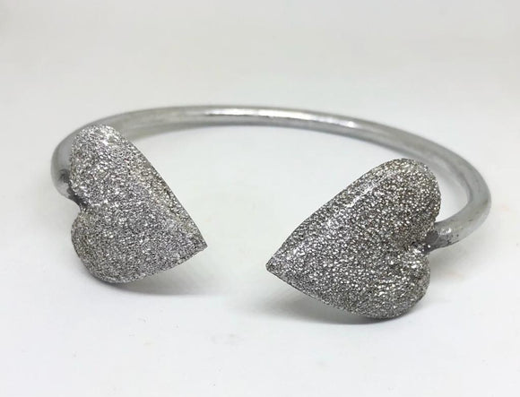 Bracciale Fascia Aperto Due Cuori Diamantato 100% Alluminio