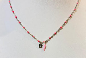 Collana Corno Portafortuna con Iniziale Fucsia e Argento