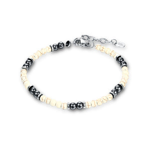 Bracciale Pietre Bianche,  Acciaio e Ematite