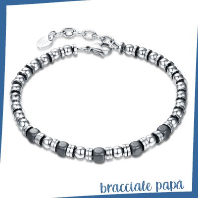 Bracciale Acciaio e Cubi Grigi - Papà e Bimbo