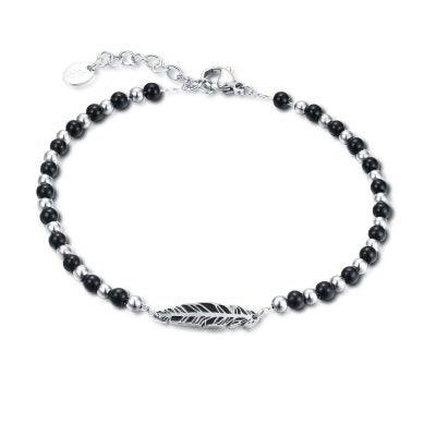 Bracciale Agata Nera, Ematite e Piuma Smaltata