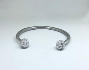 Bracciale Fascia Aperto Due Sfere Diamantato 100% Alluminio