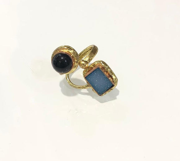 Anello con Pietra Naturale Quarzo e Onice nera