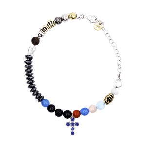 Bracciale Iesus con Croce con Zirconi Zaffiri Incastonati