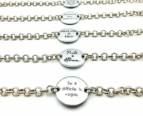 Bracciale con Frasi Placca Tonda Argento - MB327