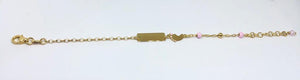 Bracciale Neonata con Targhetta e Piedino Rosa - Oro