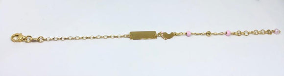 Bracciale Neonata con Targhetta e Piedino Rosa - Oro