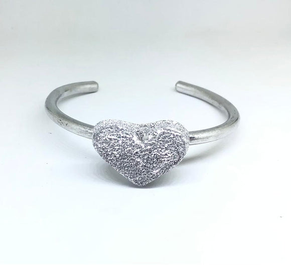 Bracciale Fascia Aperto Cuore Diamantato 100% Alluminio