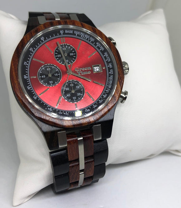 Orologio Cronografo in legno Ebano e Sandalo Rosso