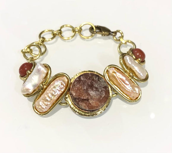 Bracciale Avventurina Rossa e Perla