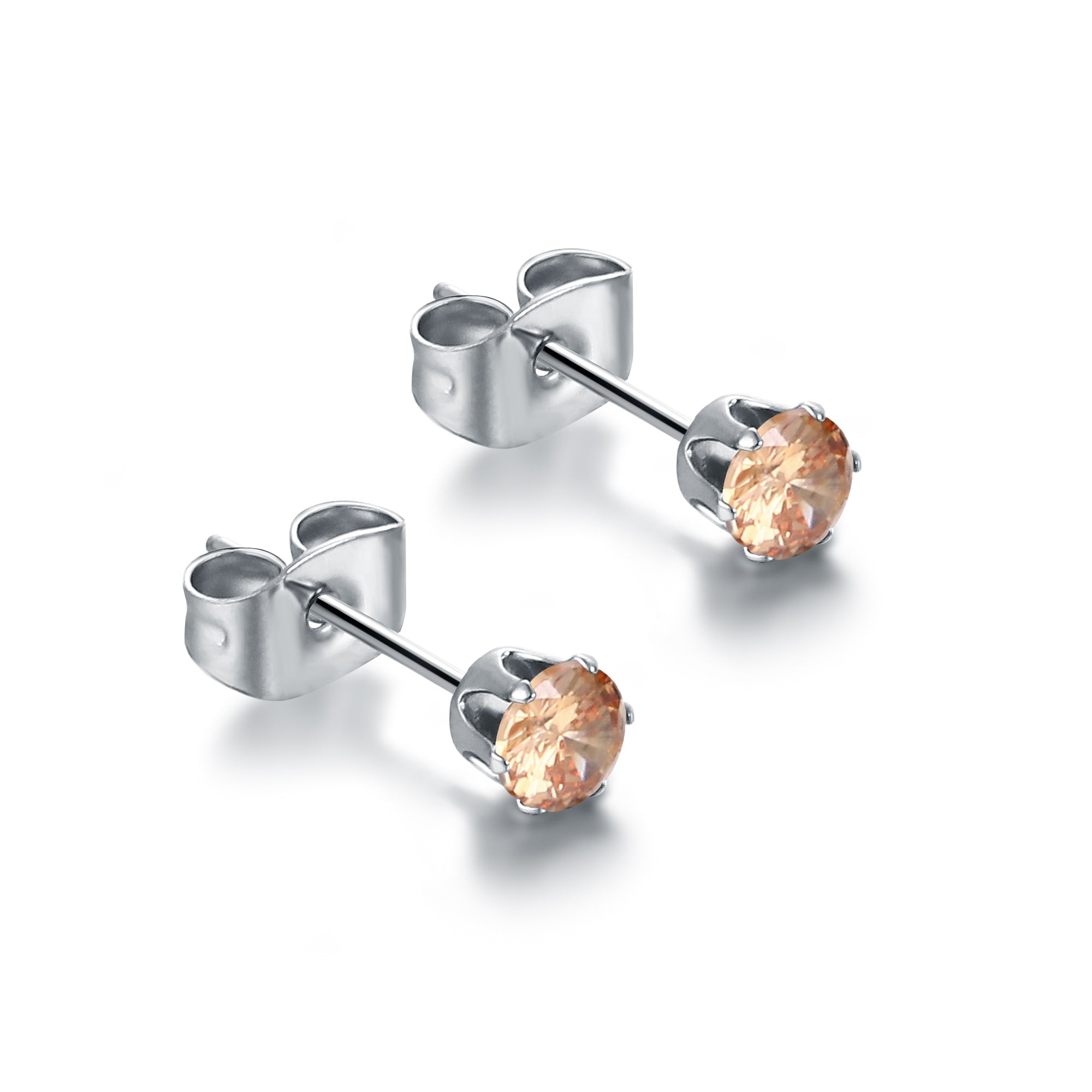 Coppia Orecchini Punti Luce Rosa In Argento 925 - Rainbow Collection, Cristallo E Farfallina Inclusa