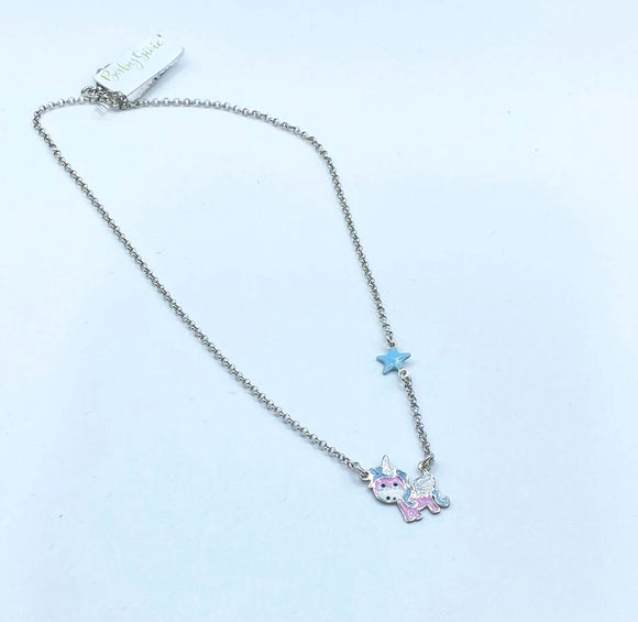 collana unicorno rosa e stellina celeste