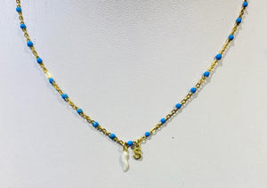Collana Corno Portafortuna con Iniziale Blu elettrico e Oro