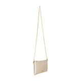 Pochette platino con tracolla dorata