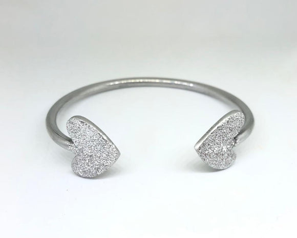 Bracciale Fascia Aperto Due Cuori Diamantato 100% Alluminio