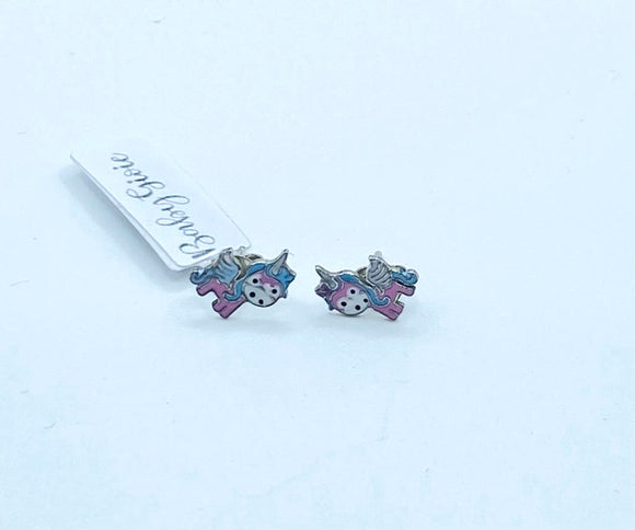 Orecchini a bottone in argento sterling 925 a forma di unicorno - Delicati gioielli a forma di cavallo volante - Italia Orecchini a bottone in argento sterling 925 a forma di unicorno - Delicati gioielli a forma di cavallo volante - Italia
