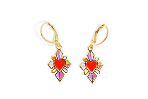 Orecchino cerchietto Sacro Cuore arcobaleno pendente - Frida