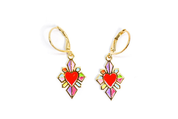 Orecchino cerchietto Sacro Cuore arcobaleno pendente - Frida