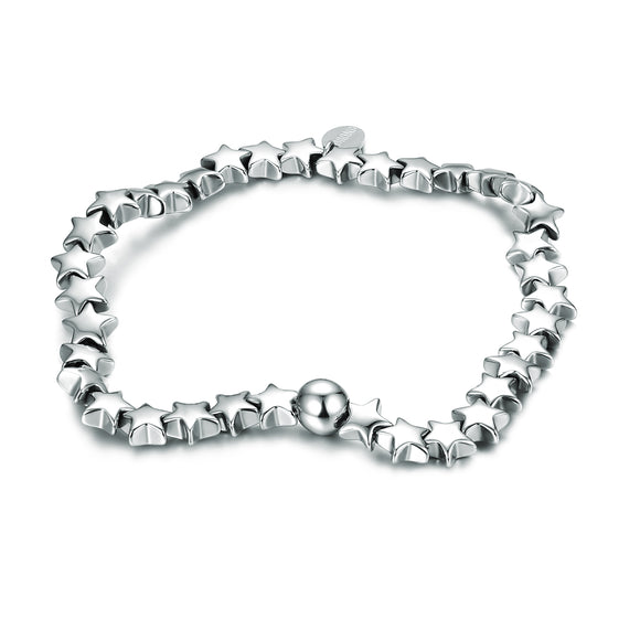 Bracciale Ematite Stelle Rodio 6mm