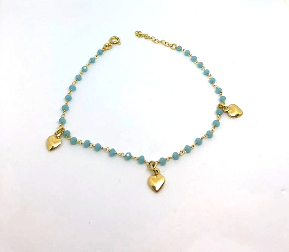 Cavigliera perline turchesi e cuori pendenti - CAV0110G